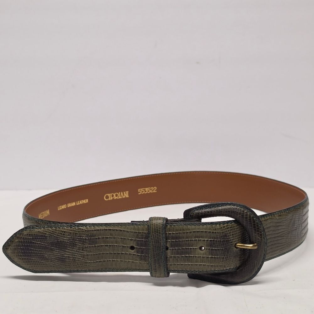 Vintage CIPRIANI Genuine Lizard Grain Leather Olive Green Waist Belt Size M